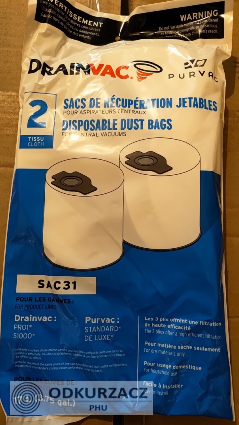 SAC31 worki na śmieci odkurzacz centralny do PRO105 -106-S1007- PurVac